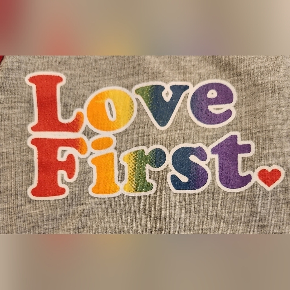 Love First ❤️ Dog Shirt Grey Rainbow Muscle Tee T-Shirt Size XS - Picture 3 of 3